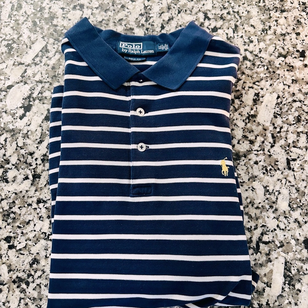 90s Men’s Polo Ralph Lauren classic collar shirt sz XL navy stripe